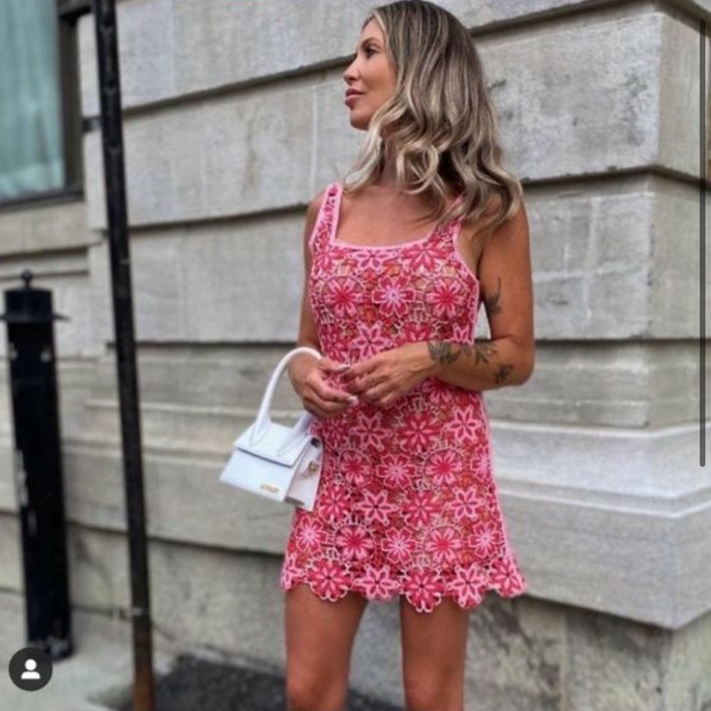Zara Pink Floral Crochet Mini Dress